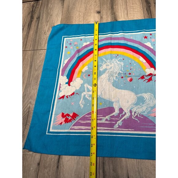 Vintage Poly/Cotton Unicorn Rainbow Print Fabric Square bandanna Made In USA - Picture 3 of 4